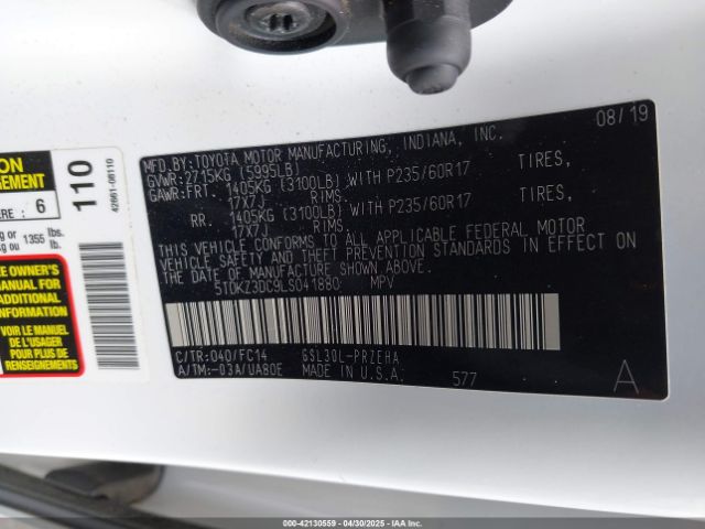 5TDKZ3DC9LS041880 Toyota SIENNA LE