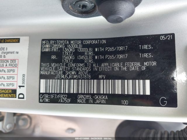 2021 TOYOTA 4RUNNER JTEMU5JR1M5937878 Photo 8