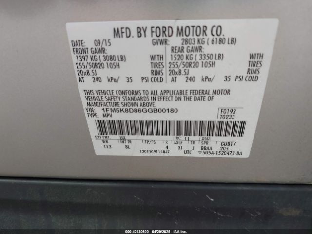 2016 FORD EXPLORER 1FM5K8D86GGB00180 Photo 8