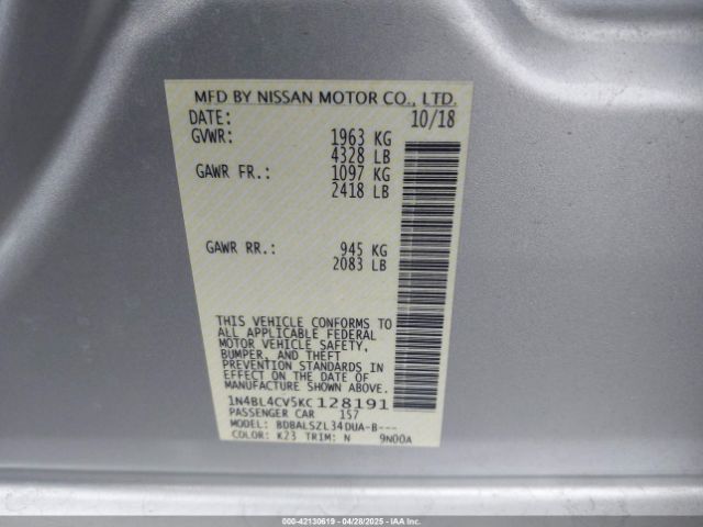 1N4BL4CV5KC128191 Nissan Altima 2.5 Sr