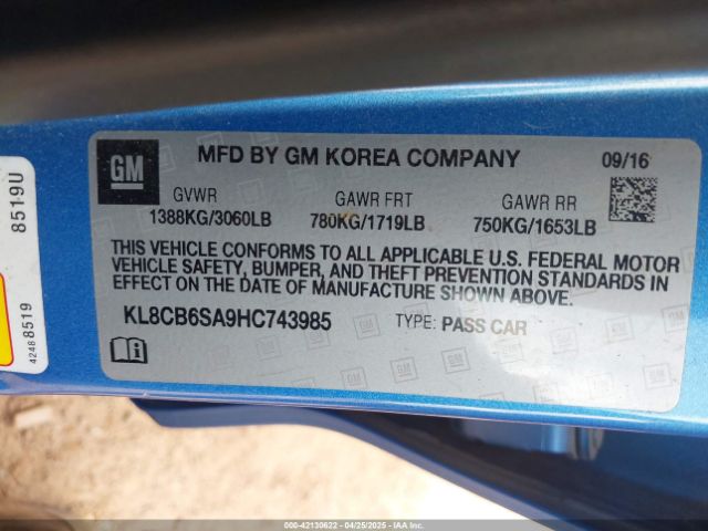 KL8CB6SA9HC743985 Chevrolet Spark Ls Cvt