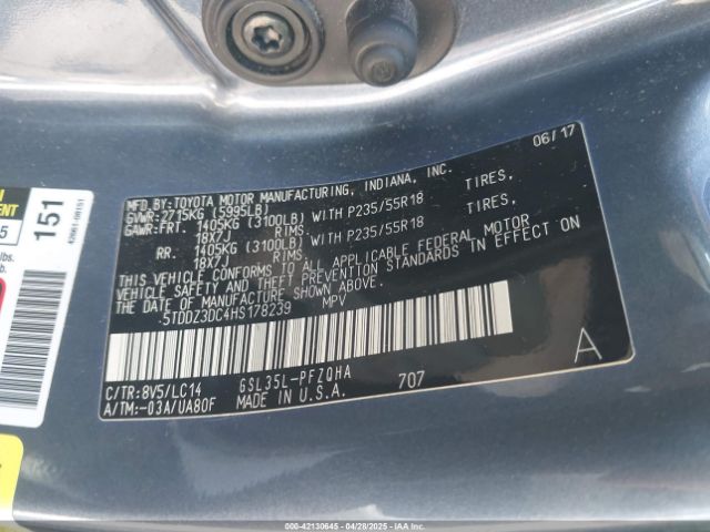 5TDDZ3DC4HS178239 Toyota Sienna Xle 7 Passenger