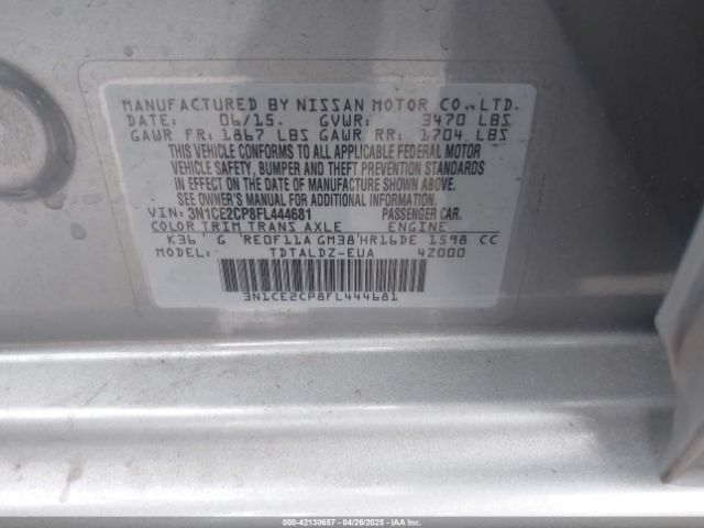 3N1CE2CP8FL444681 Nissan Versa Note Sv