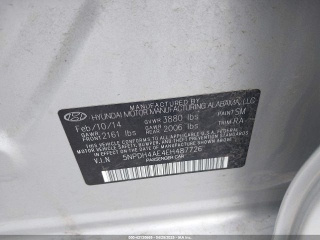 5NPDH4AE4EH487726 Hyundai ELANTRA SE