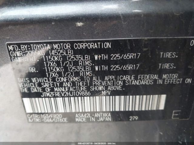 JTMZFREV2HJ109886 Toyota RAV4 LE