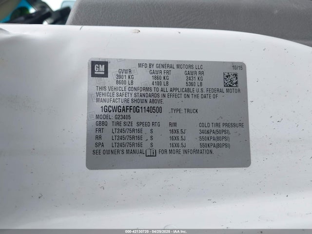 1GCWGAFF0G1140500 Chevrolet Express 2500 Work Van
