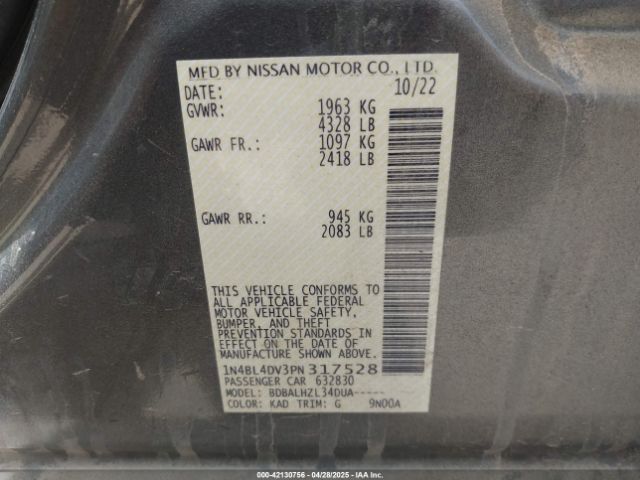 1N4BL4DV3PN317528 Nissan Altima Sv Fwd