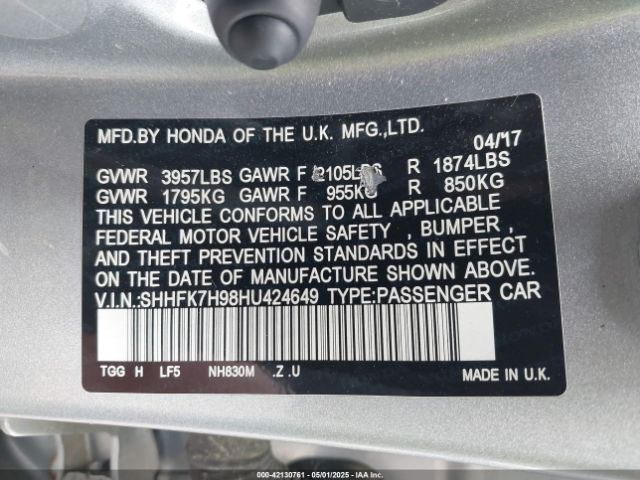 SHHFK7H98HU424649 Honda Civic Sport Touring