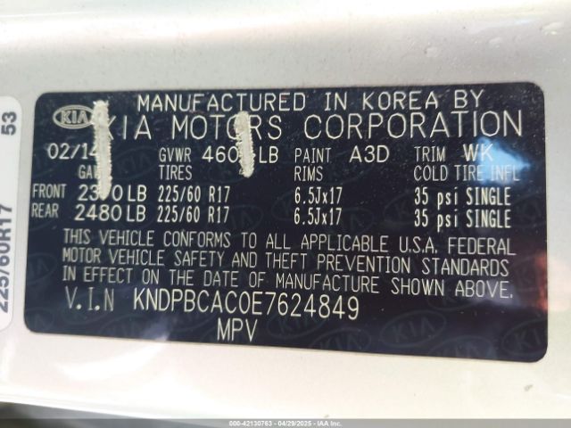 KNDPBCAC0E7624849 KIA Sportage Lx