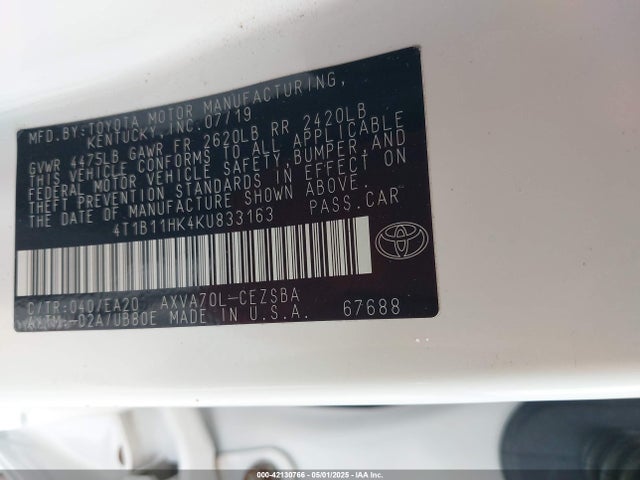 Toyota CAMRY SE 2019 4T1B11HK4KU833163 Image 9