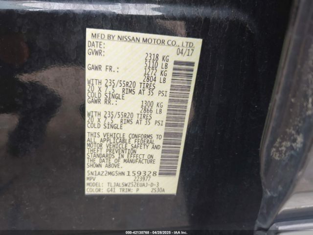 5N1AZ2MG5HN159328 Nissan Murano Platinum