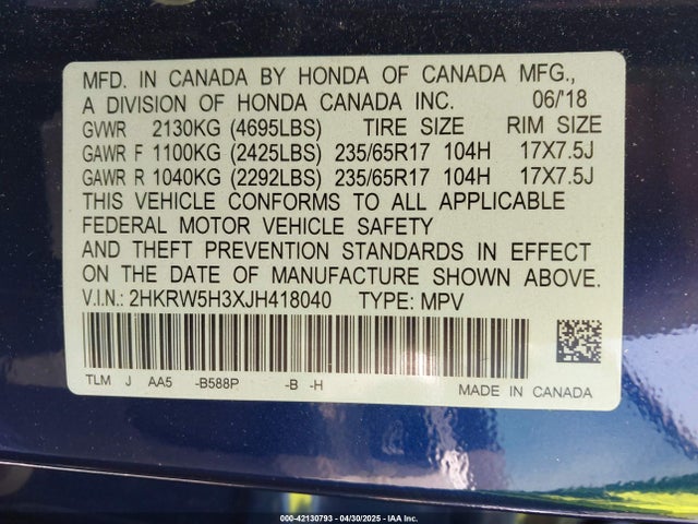 2HKRW5H3XJH418040 Honda CR-V LX
