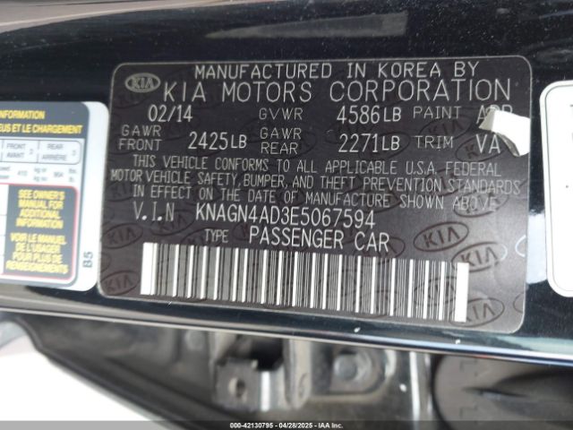 KNAGN4AD3E5067594 KIA Optima Hybrid Ex