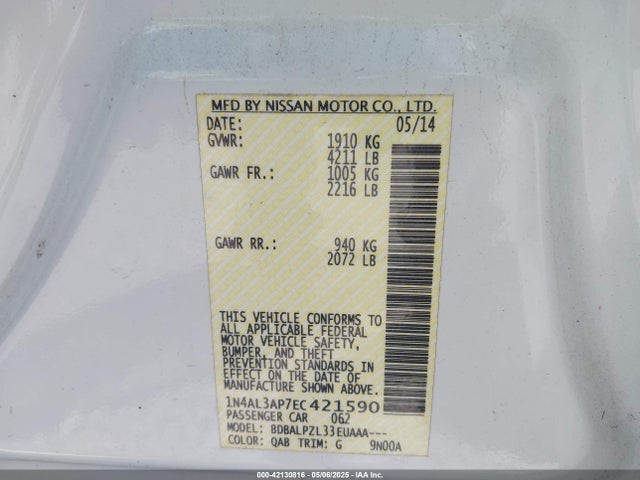 1N4AL3AP7EC421590 Nissan ALTIMA 2.5
