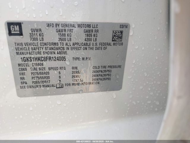 1GKS1HKC8FR124005 GMC Yukon Xl 1500 Slt