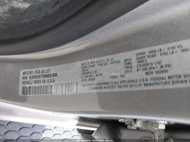 1C6RREBT7MN801896 RAM 1500 Big Horn  4x2 6'4 Box