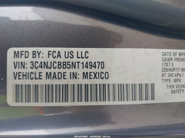 3C4NJCBB5NT149470 Jeep Compass Latitude Fwd