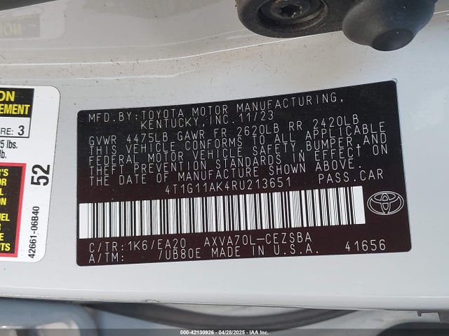 Toyota CAMRY SE 2024 4T1G11AK4RU213651 Image 9