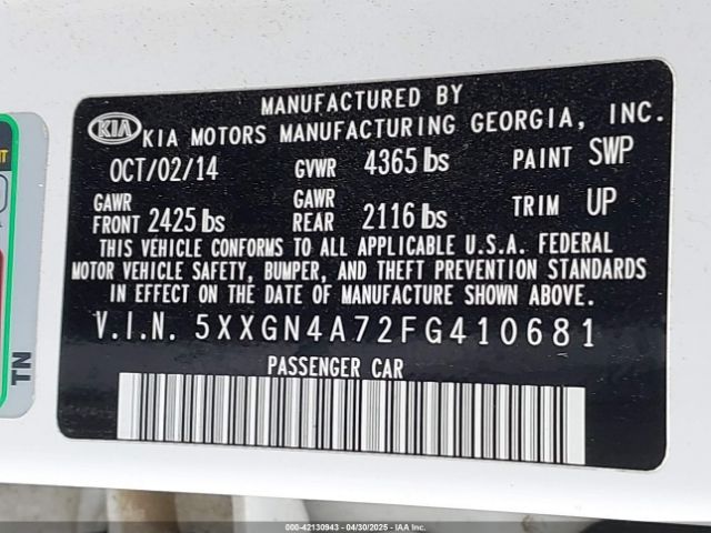 5XXGN4A72FG410681 KIA OPTIMA EX