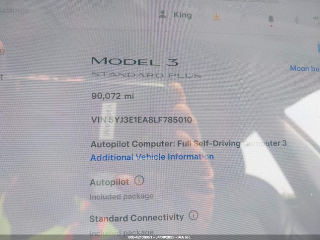 5YJ3E1EA8LF785010 Tesla Model 3 Standard Range Plus Rear-wheel Drive/standard Range Rear-wheel Drive