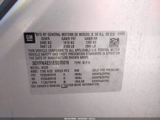 3GYFNAE31ES576016 Cadillac Srx Standard