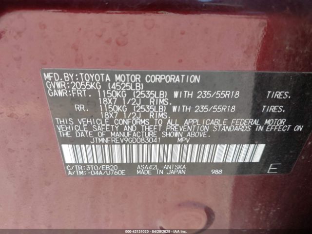 JTMNFREV9GD083041 Toyota 2ar-fe
