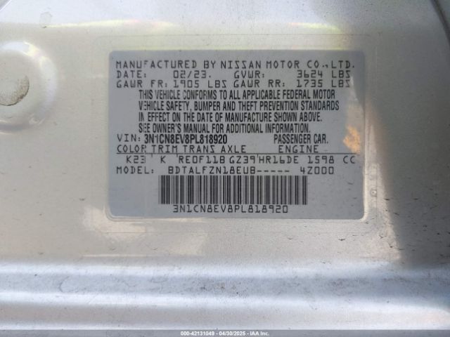 3N1CN8EV8PL818920 Nissan Versa 1.6 Sv Xtronic Cvt