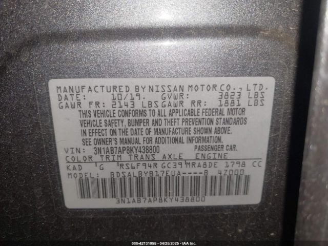 3N1AB7AP8KY438800 Nissan SENTRA S