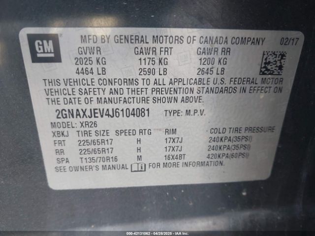 2GNAXJEV4J6104081 Chevrolet EQUINOX LT