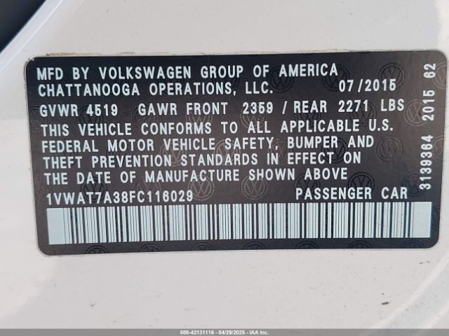 1VWAT7A38FC116029 Volkswagen Passat 1.8t Limited Edition