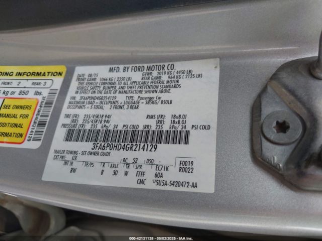 2016 FORD FUSION 3FA6P0HD4GR214129 Photo 8