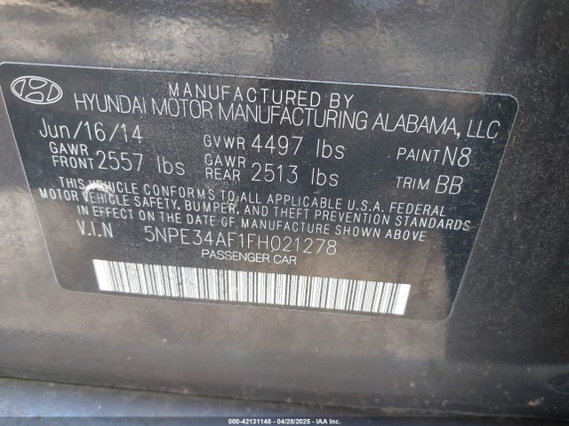 5NPE34AF1FH021278 Hyundai Sonata Sport
