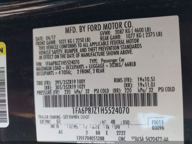 1FA6P8JZ1H5524070 Ford Shelby Gt350