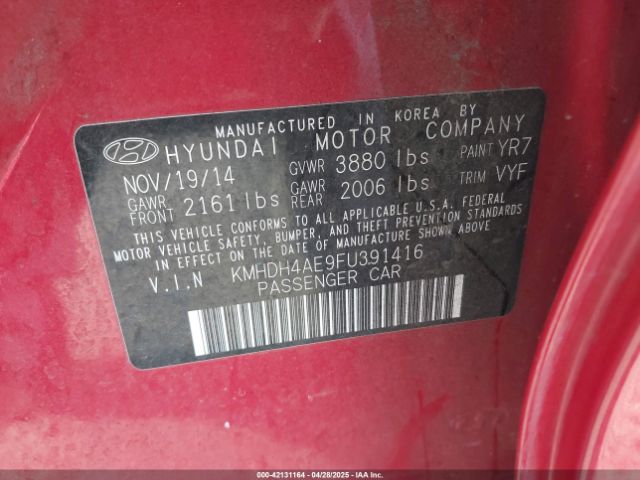 KMHDH4AE9FU391416 Hyundai ELANTRA SE