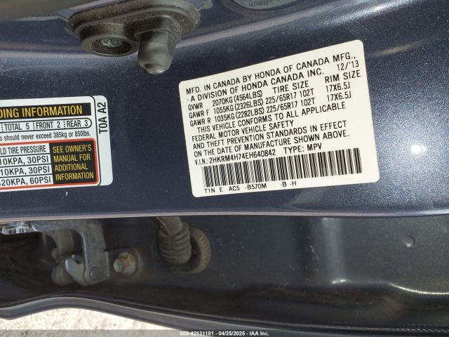 2HKRM4H74EH640842 Honda Cr-v Ex-l