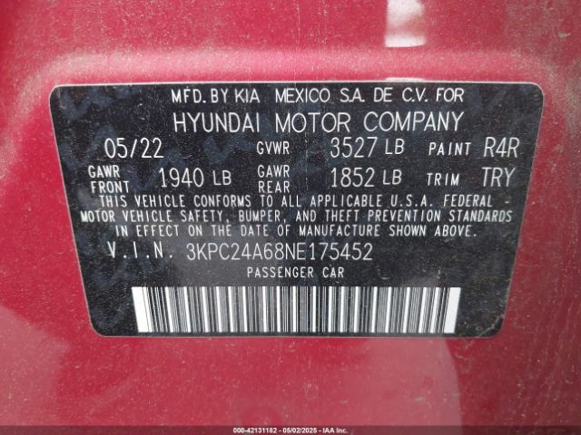 3KPC24A68NE175452 Hyundai Accent Sel