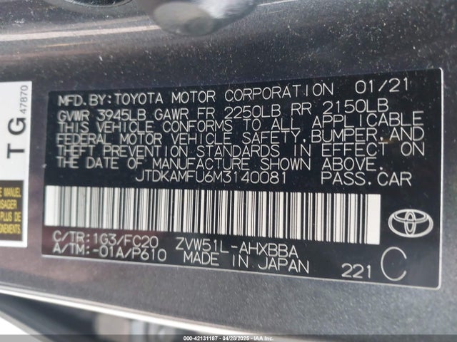 JTDKAMFU6M3140081 Toyota Prius L Eco