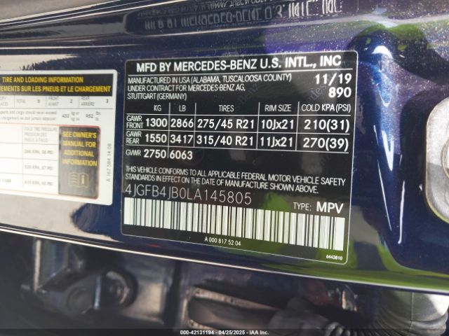 4JGFB4JB0LA145805 Mercedes-Benz GLE 350