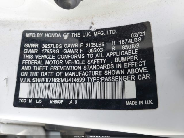 2021 HONDA CIVIC SHHFK7H66MU414699 Photo 8
