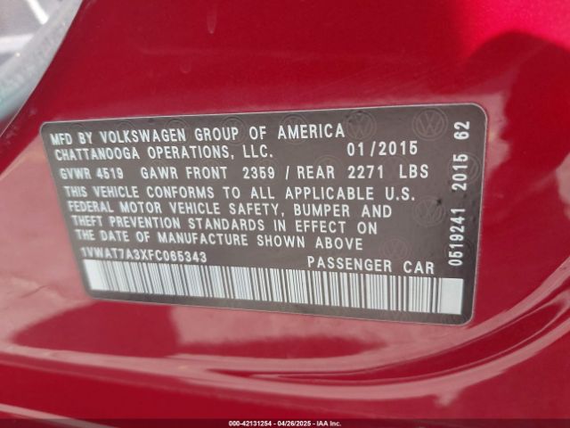 2015 VOLKSWAGEN PASSAT 1VWAT7A3XFC065343 Photo 8