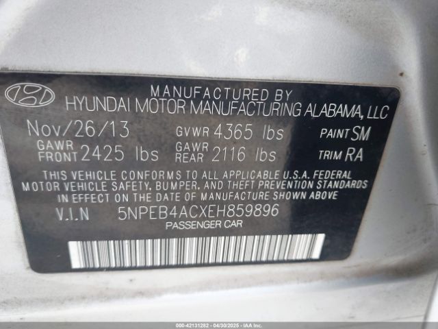 5NPEB4ACXEH859896 Hyundai SONATA GLS
