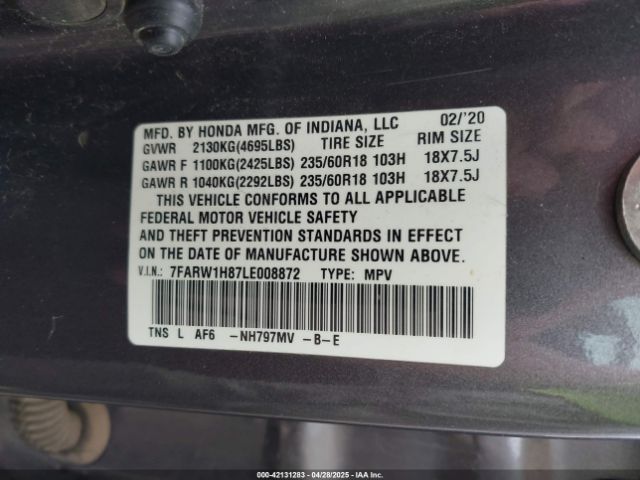 7FARW1H87LE008872 Honda Cr-v 2wd Ex-l