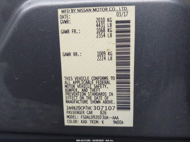 1N4BZ0CP7HC307107 Nissan LEAF SV