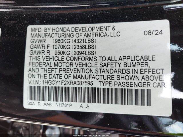 1HGCY1F2XRA087595 Honda l15be