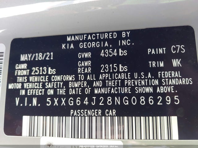 5XXG64J28NG086295 KIA t-gdi gamma ii