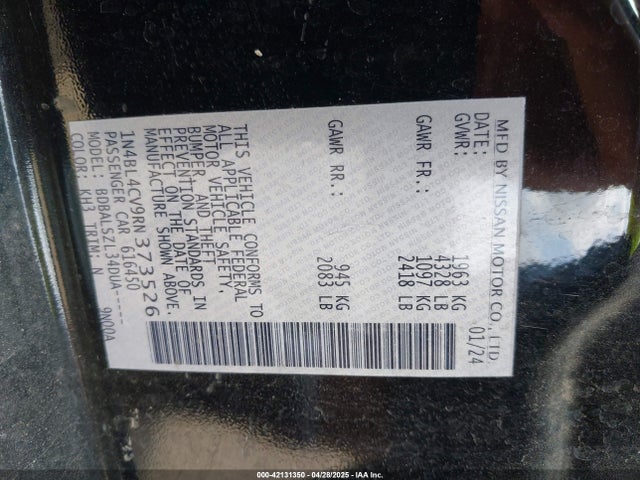 1N4BL4CV9RN373526 Nissan Altima Sr Fwd