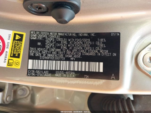 5TDYKRFH2ES007759 Toyota Highlander Limited Platinum V6