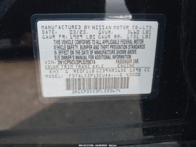 2023 Nissan Kicks Sv Xtronic Cvt მანქანა იყიდება აუქციონზე, vin: 3N1CP5CV3PL520674, აუქციონის ნომერი: 42131359