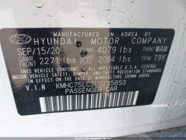 KMHC75LC3LU235853 Hyundai Ioniq Hybrid Se