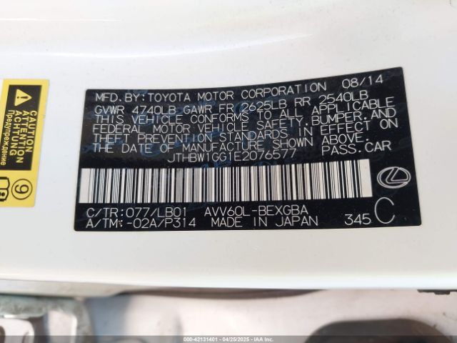 JTHBW1GG1E2076577 Lexus ES 300H